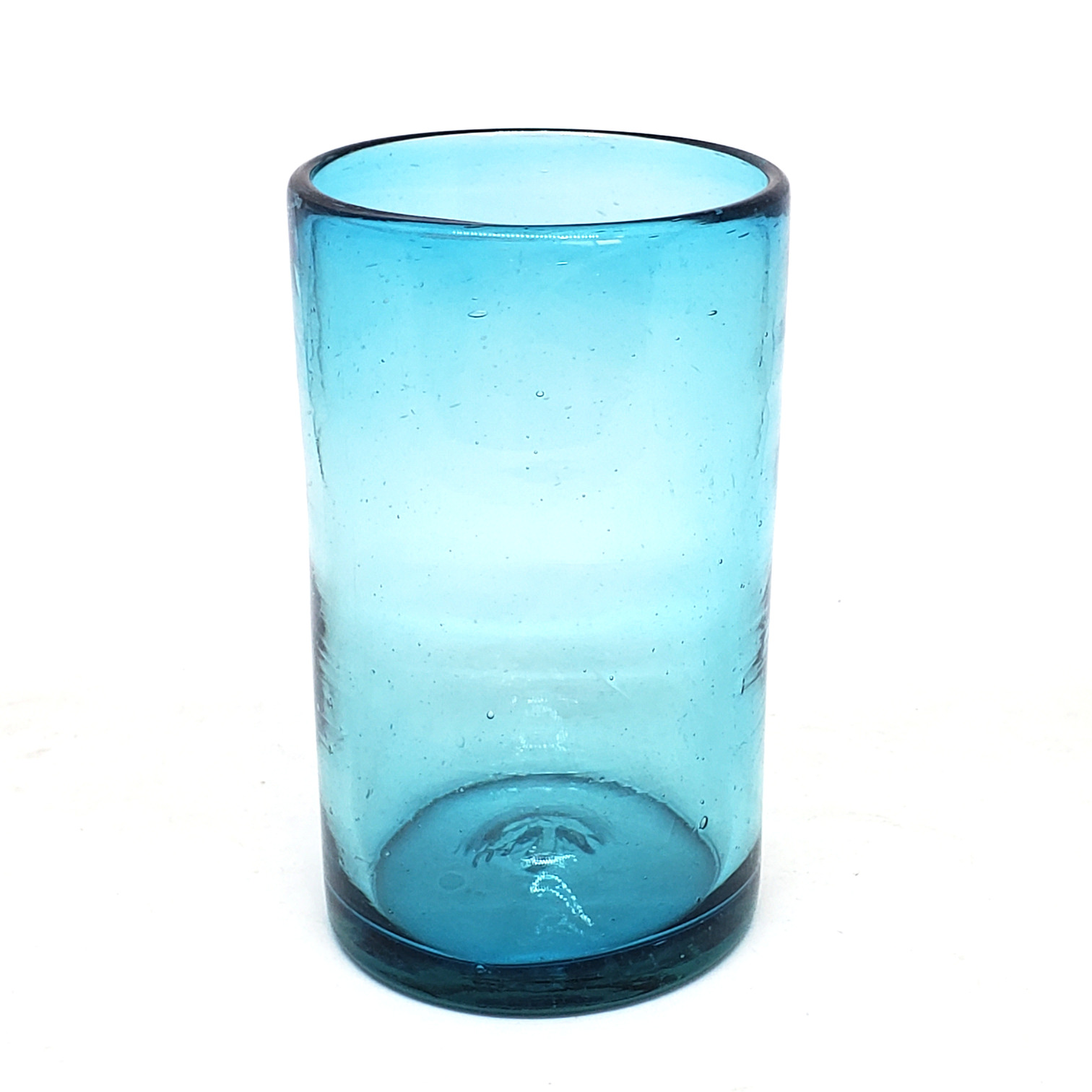 VIDRIO SOPLADO / Juego de 6 vasos grandes color azul aqua, 14 oz, Vidrio Reciclado, Libre de Plomo y Toxinas